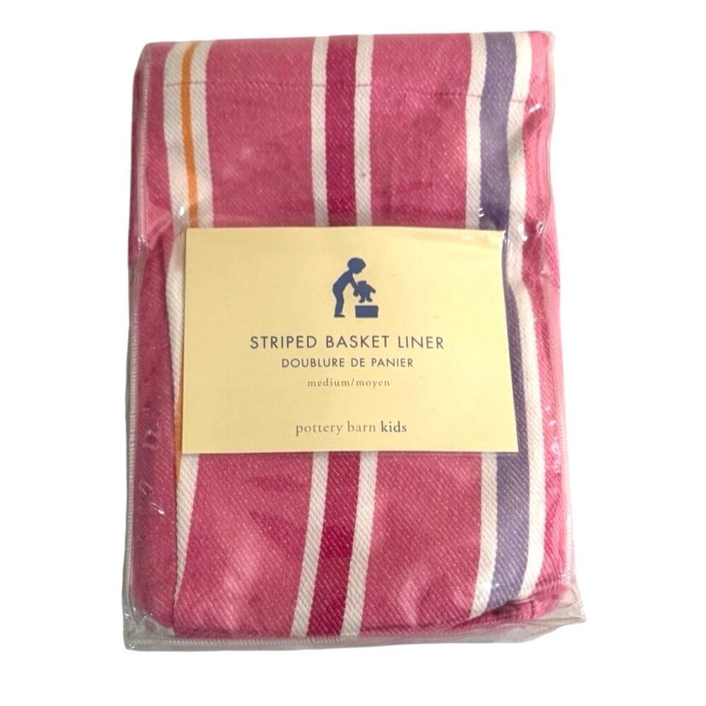 New in package Pottery Barn kids striped basket liner pink